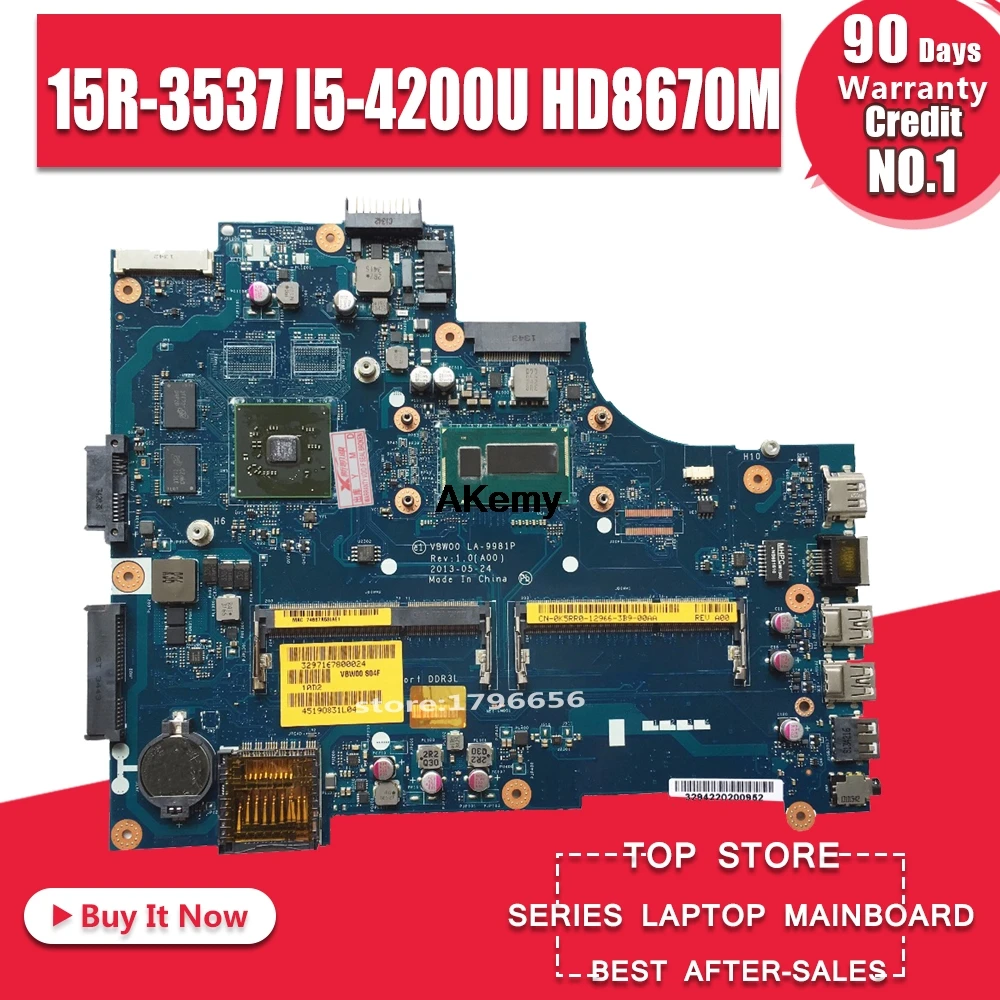 LA-9981P Laptop Moederbord Voor Dell Inspiron 15R-3537 5537 Originele Moederbord I5-4200U HD8670M LA-9981P Laptop Moederbord Voor Dell Inspiron 15R-3537 5537 Originele Moederbord I5-4200U HD8670M