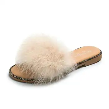 

New 2020 Shoes Women Shoes Summer Sandals winter plush Casual Shoes Fur Beach Artificial Plush Fur Sandals for Women Flip Flops