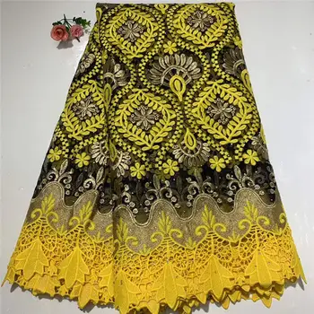 

African Swiss Voile Lace fabrics High Quality African Guipure Cord Lace Fabric With Stones Embroidered Lace Fabric For Party