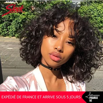 

Sleek Short Human Hair Wigs Water Wave 10 Inch 150% Density Curl Pixie Cut Wig Natural Color Cheap Wig In France Fast Shiping