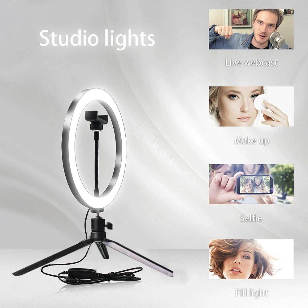 

Ring Fill Light Photo Sudio Three-Speed Selfie Dimmable Video Light Lamp Beauty W/Tripod Photography Lighting Camera Phone