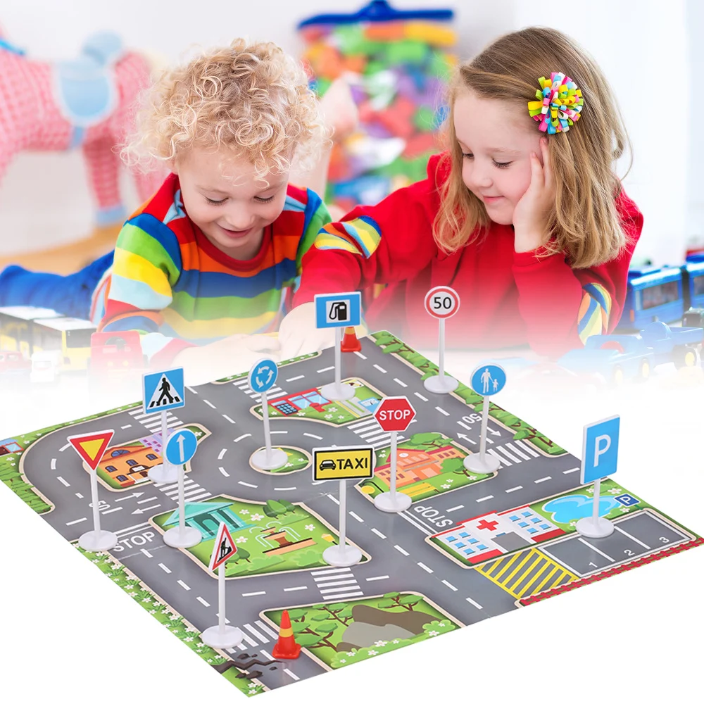Baby Play Mat Traffic Signs Playset Plastics Toys for Children Kids Portable Gift Present | Игрушки и хобби