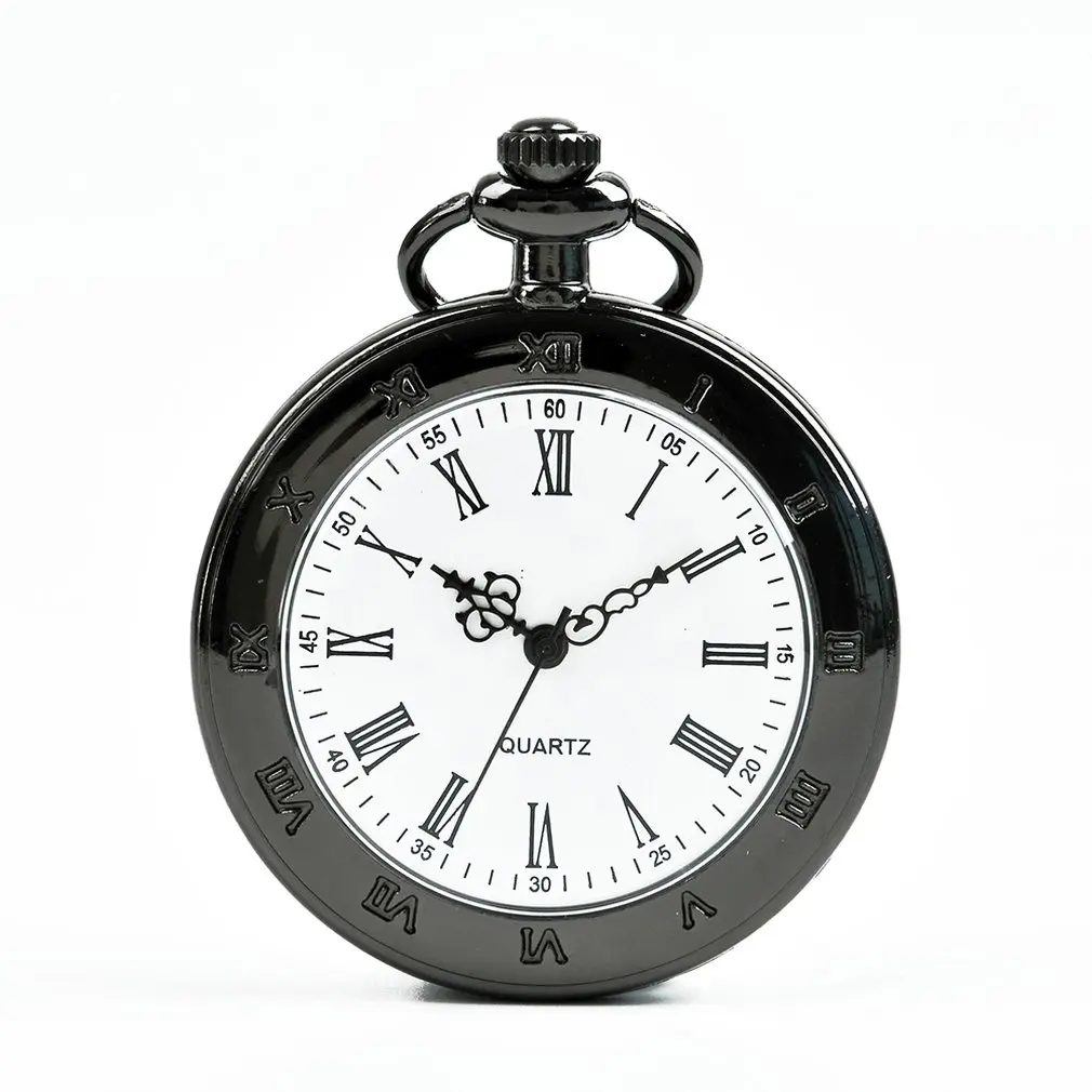Черный одностворчатая раковина в римском ретро стиле карманные часы классический дизайн мужчин и женщин модные кварцевые карманные часы творческий подарок