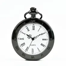 Черный одностворчатая раковина в римском ретро стиле карманные часы классический дизайн мужчин и женщин модные кварцевые карманные часы творческий подарок