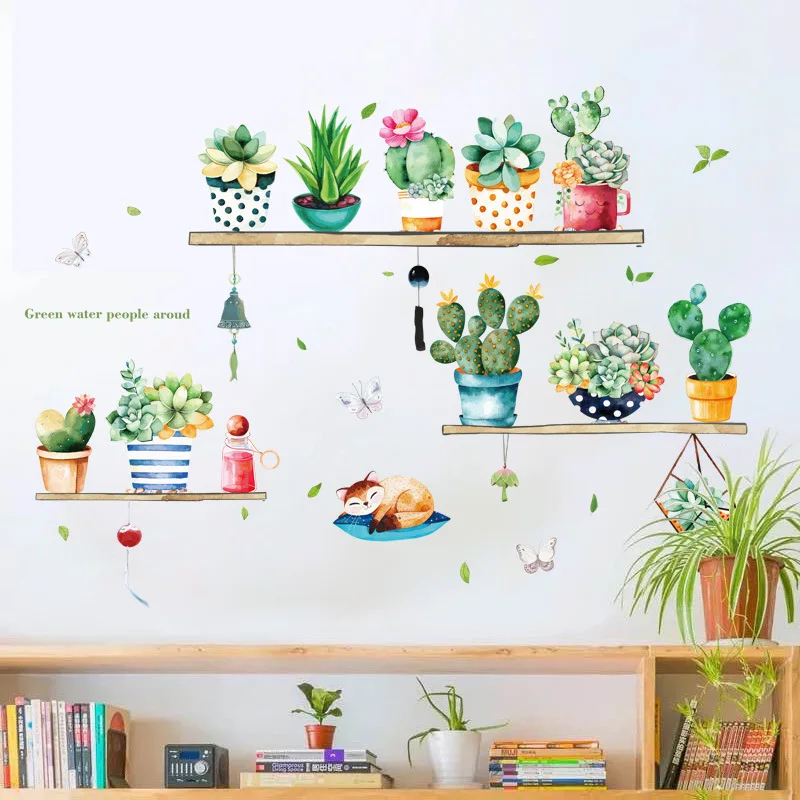 HOT Nordic Ins Cactus Potted Wall Sticker For Living Room Study Bedroom Wardrobe Balcony Paste Art Mural Kid Gift 50*70 | Дом и сад