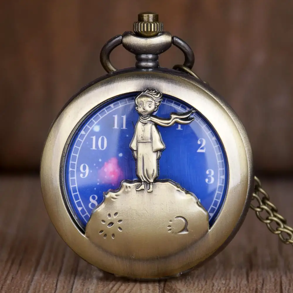

Best Selling Retro Antique Bronze Little Prince Quartz Pocket Watch Vintage Clock With Fob Chain For Children CF1055