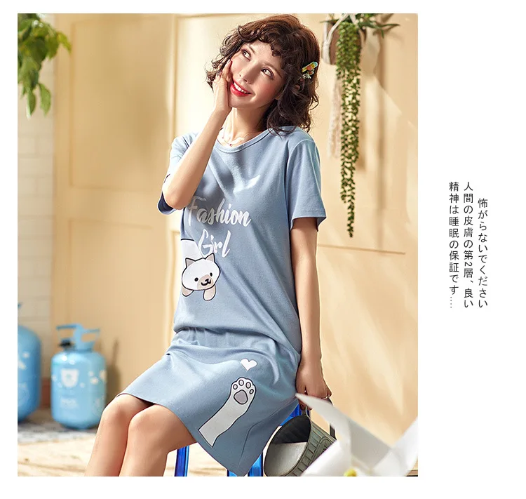 Summer Plus-sized Cute Princess Nightgown Women's Summer Cotton Short-sleeve Dress Pajamas Girls' Dress Home Wear