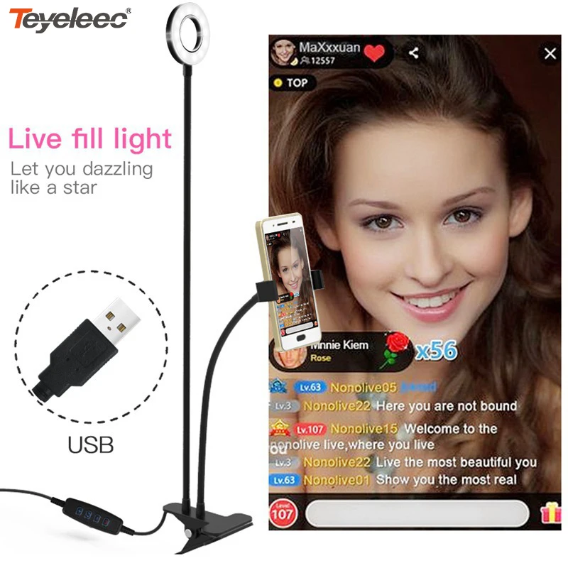 

Teyeleec 9cm Ring Fill Light Selfie Light Net Red Photography USB Ring Light Makeup Video Live Studio Home Dimmable Fill Light