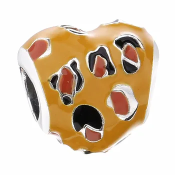 

New 925 Sterling Silver Bead Charm Brown Black Orange Ename Leopard Spotted Heart Beads Fit Bracelet Bangle Diy Jewelry