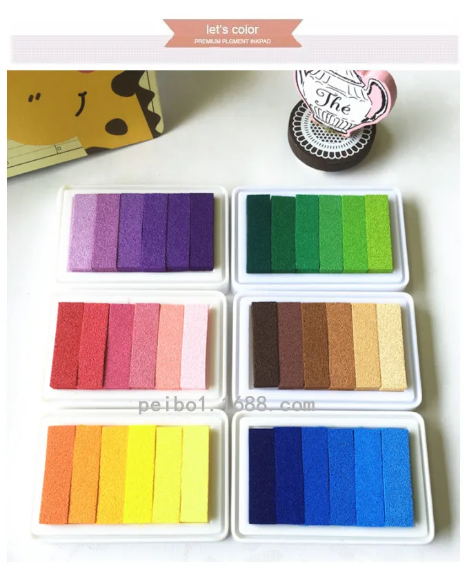 New Style Color Large Inkpad Large 6-Color Gradient Stamp Pad 9.5*6.3 Cm Fingerprint Painting Rubber Slab Inkpad Customizable