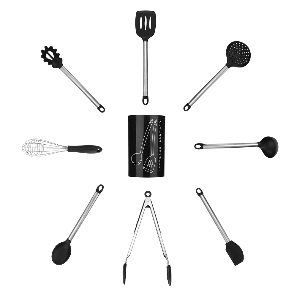 9pcs Silicone Kitchen Tools Cooking Sets Soup Spoon Spatula Non-Stick Shovel With Handle Special Heat-Resistant Design Cookware