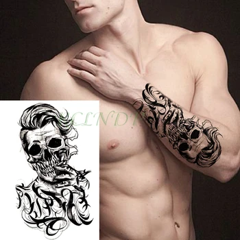 

Waterproof Temporary Tattoo sticker joker skull smoke letter big size black flash tatoo fake body art tatto for Girl Men Women