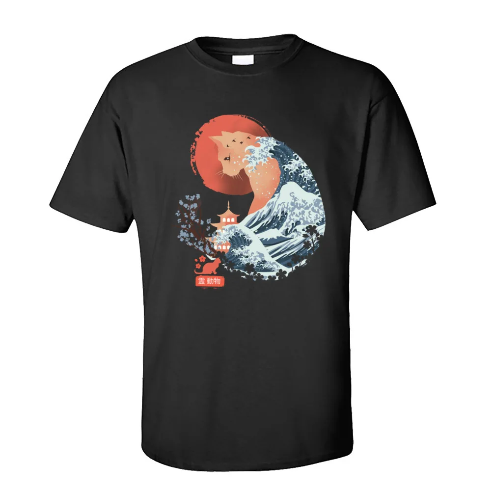 Pure Cotton Men Short Sleeve Spirit Animal Cat T-Shirt Personalized Tops Shirts Fashion Party Crewneck Tops T Shirt Spirit Animal Cat-88 black