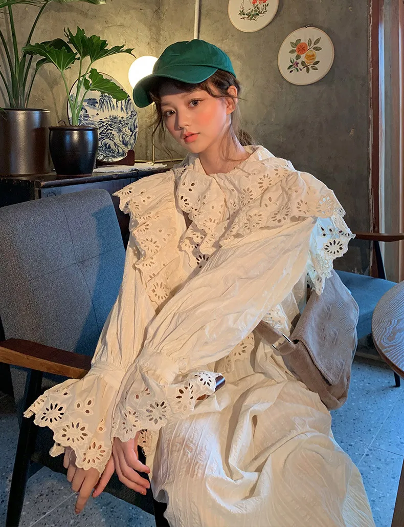 WHITNEY WANG модное уличное кружевное платье с оборками и расклешенными рукавами женское повседневное осеннее платье
