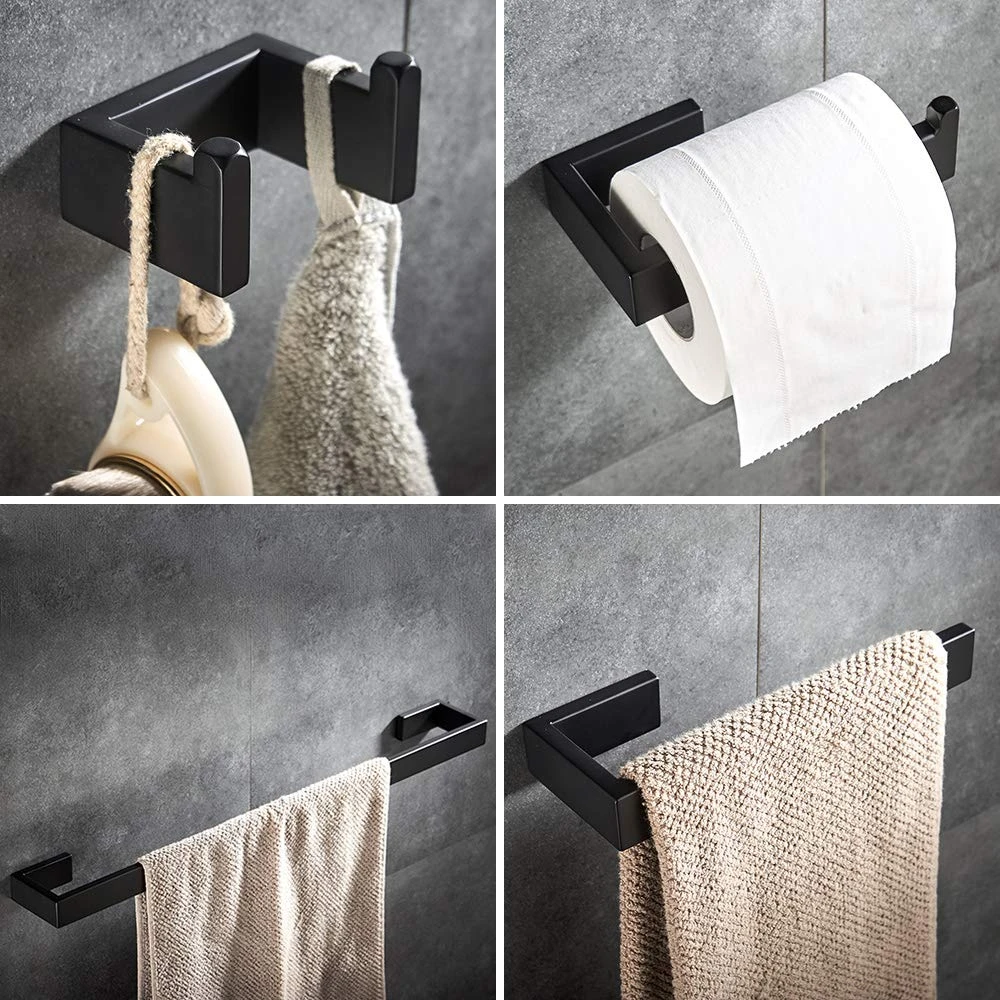Matte Black Bathroom Accessories Set 4 Pcs Towel Bar Wall Mounted Hardware Set Towel Ring Robe Hook Toilet Roll Paper Holder Bath Hardware Sets Aliexpress