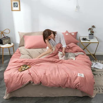 

3-4Pcs/Set Bedding Set AB Double-sided Washed Cotton Modern Simple Bed Set Bed Sheet Pillowcases Bed Sheet Duvet Cover Sets