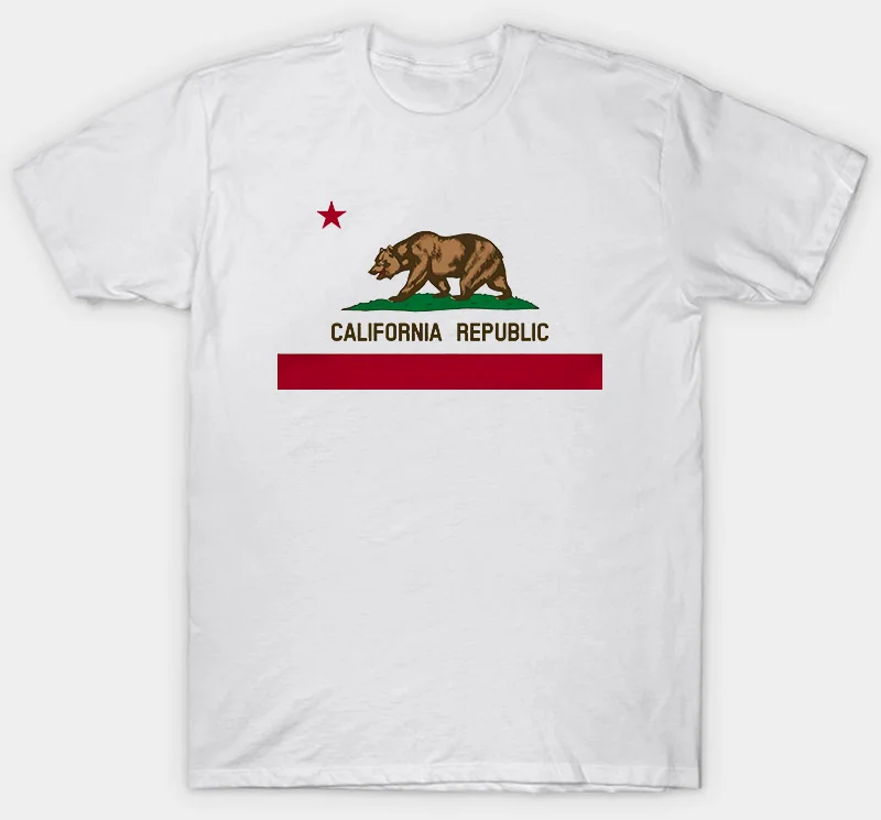 Повседневное футболка Новинка Калифорния республика медведь короткие Для мужчин экипажа Средства ухода за кожей Шеи Рождество рубашка