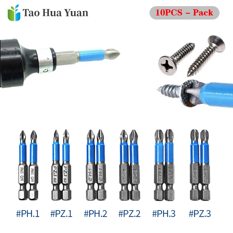 

10 шт., Нескользящие Биты для отвертки Gcr15, PH1 PZ1 PH2 PZ2 PH3 PZ3 50 мм