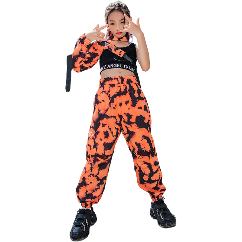 Kids Hip Hop Costumes Single-Sleeves Tops Camouflage Pants Girls Jazz Performance Clothes Hip Hop Dance Outfit Streetwear BL6333