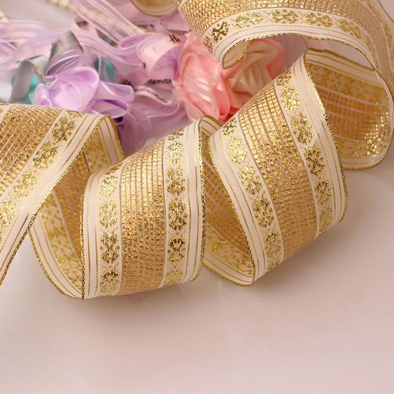

5YARD 6CM Gold edge lattice with iron Ribbon Ribbon DIY gift wrapping ribbon