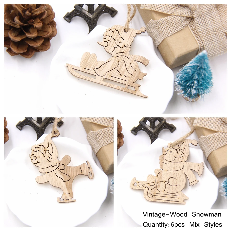 6pcs Mix Snowman 6 шт. милые рождественские Деревянные Подвески украшения Висячие подарки деревянные ремесленные детские игрушки елочные украшения подарки - Цвет: 6pcs Mix Snowman