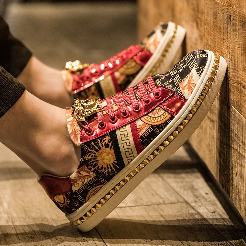 red embroidered shoes