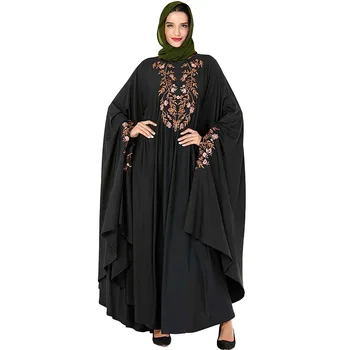 

Middle East Fashion Plus Size Women Bat Sleeve Long Sleeve Robe Muslim Saudi Arabia Dubai Ramadan Mosque Embroidered Dress