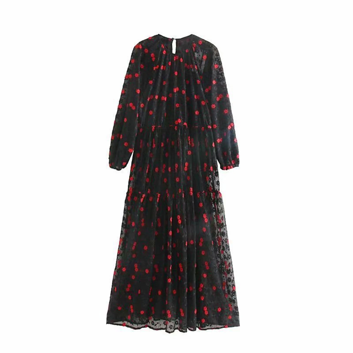 Черный Jastie Boho шикарное платье с цветочной вышивкой, Осеннее женское платье с длинным рукавом и круглым вырезом, платье миди большого размера, vestido de fiesta de noche - Цвет: Черный
