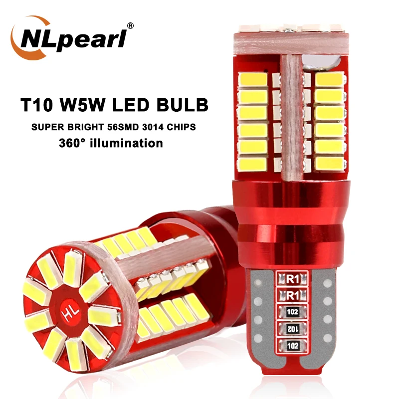 

NLpearl 2x Signal Lamp T10 W5W Led Bulb 57SMD Super Bright W5W Led Canbus 168 194 Car Interior Lights Wedge Clearance Lights 12V
