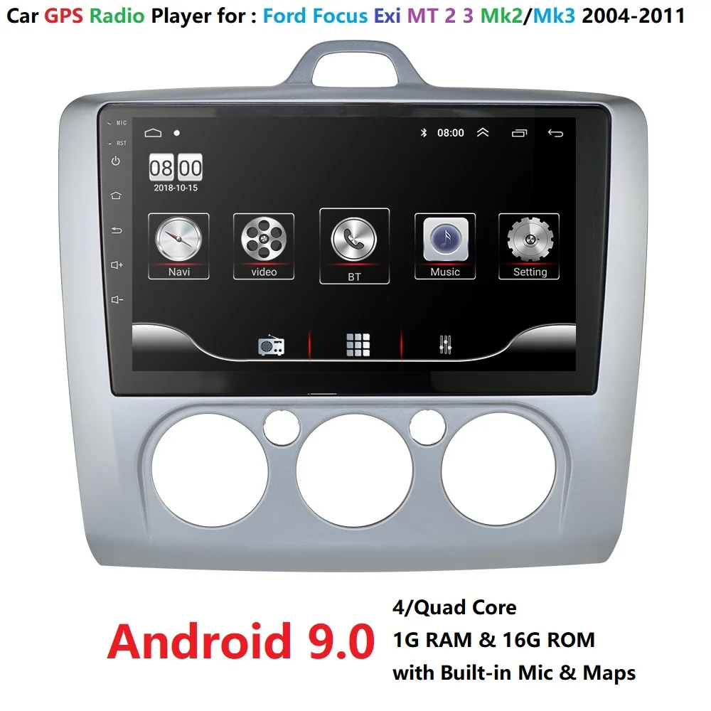 9 дюймов Android 9,0 автомобиль радио для ford focus EXI MT 2 3 Mk2 2004 2005 2006 2007 2008 2009-2011 2Din gps мультимедийный плеер - Цвет: 1G RAM 16G ROM