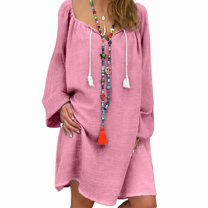Розовое платье Vestido Boho льняное черный светильник синее свободное винтажное