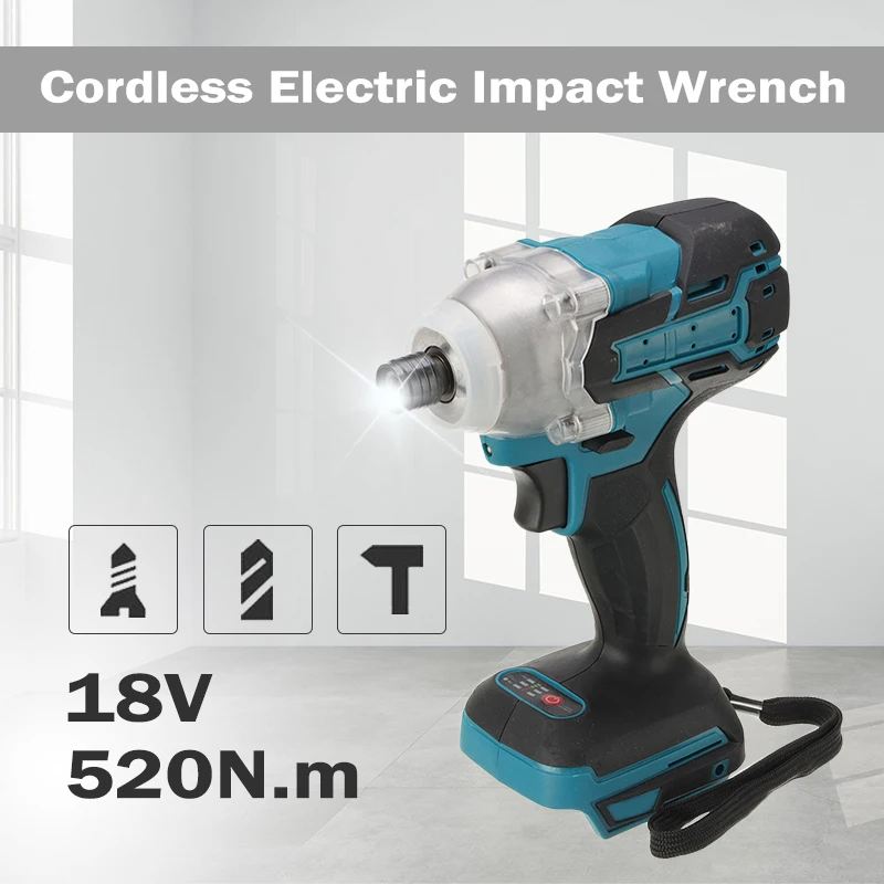 

18V 520N.m Cordless Electric Screwdriver Speed Brushless Impact Wrench Rechargable Drill Driver + LED Light For Makita Battery