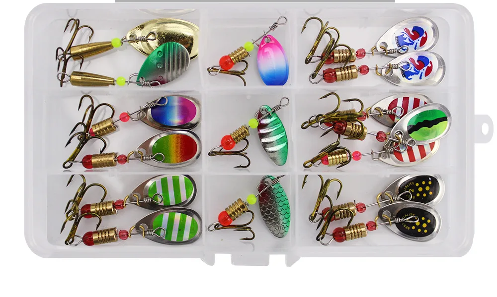 30pcs/set Metal Fishing Lure Spoon Lure With Plastic Fishing Tackle Box Hard Bait Spinner Bait Fishing Lures Kit for Trout Bass