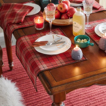 

45x45cm Red Plaid wool Napkin ins wind European American mouth cloth West table mat non-slip placemat for Christmas