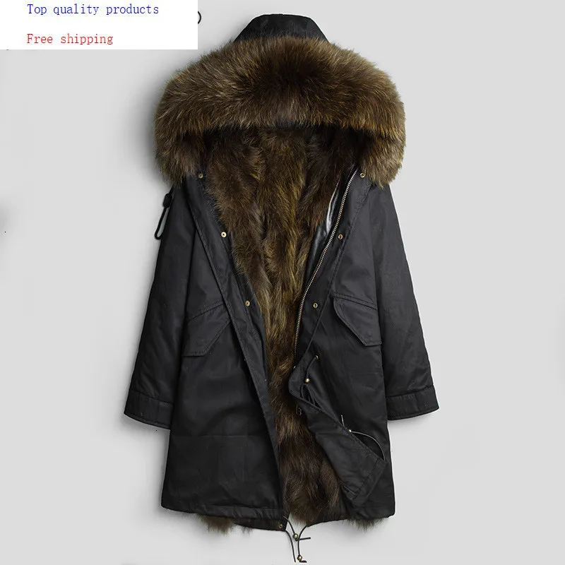 Мужская зимняя парка с подкладкой из натурального меха енота длинная теплая