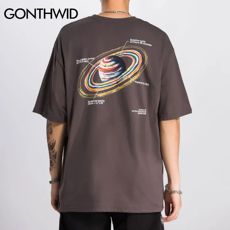 Мужские футболки с коротким рукавом GONTHWID Saturn уличная одежда в стиле Харадзюку