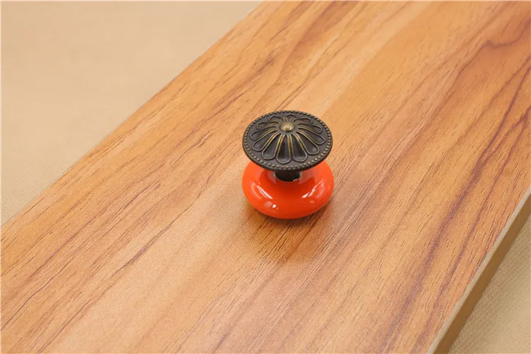 Ceramic handle foreign trade European cabinet drawer single hole round antique copper handle new rural style