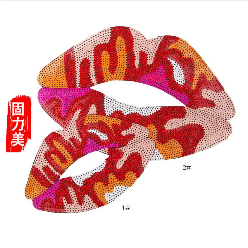 2PC embroidery Sequins big lip patches mouth badges applique for clothing | Дом и сад