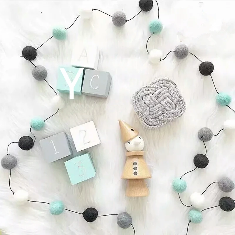 2.5Meter Colorful Pompom Pendant Garland Ins Nordic Series Wool Felt Ball String DIY Handmade Nursery Children Room Decor