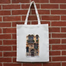 Италия ручная роспись здания печати холст сумка для женщин ежедневного использования хозяйственная сумка эко многоразовые сумки рециркулировать