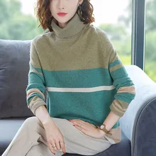 Color Matching Sweater Women's Loose High Neck Thick Sweater Women Long Sleeve Commute Turtleneck Knitted Tops Casual Pullover Color Matching Sweater Women's Loose High Neck Thick Sweater Women Long Sleeve Commute Turtleneck Knitted Tops Casual Pullover