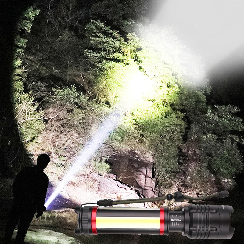 

Highest LM Most powerful XHP70.2 LED Torch Flashlight Flash Lights Zoom Waterproof Lanterna Built-in 5000mAh battery for camping