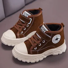 Детские ботинки плюс бархат высокие холщовые ботинки новая зимняя теплая обувь для мальчиков и девочек с хлопковой подкладкой 3-7 лет