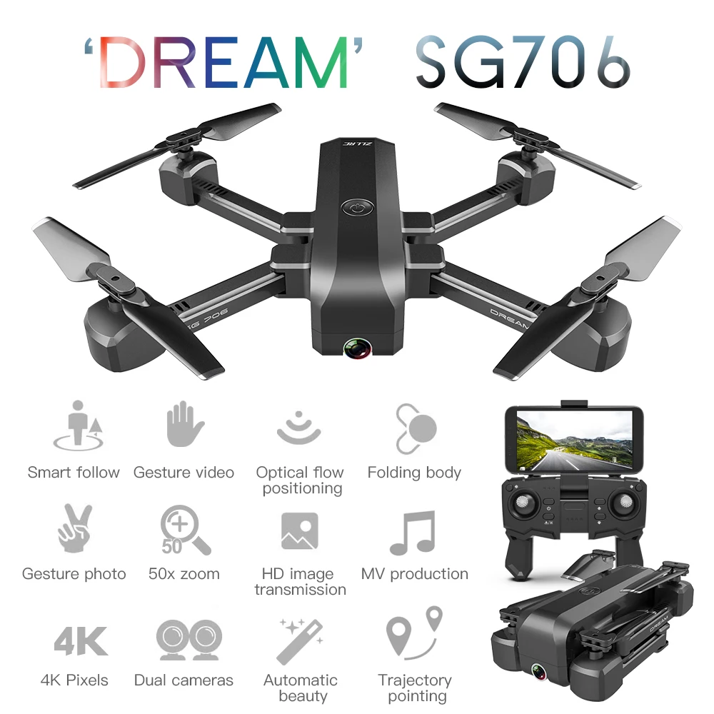 SG706 Дрон 4K с двойной камерой 50x зум WiFi FPV селфи складной Профессиональный Дрон RC вертолет Квадрокоптер подарок для мальчика