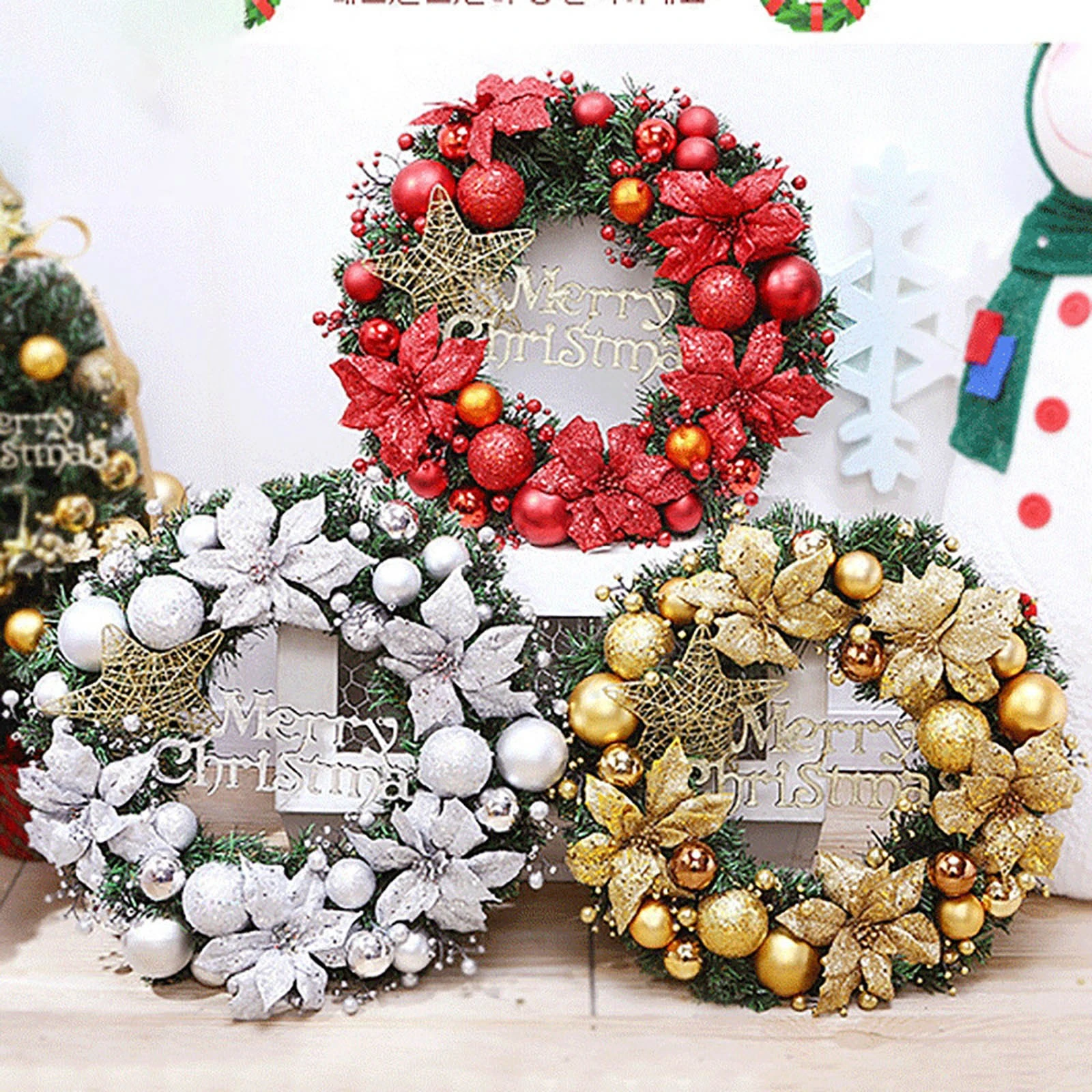 Merry Christmas 2022 Wreath Christmas Wreath Merry Christmas Door Wall Christmas Ornaments Garland New  Year 2022 Decor Xmas Party Home Decoration|Pendant & Drop Ornaments| -  Aliexpress