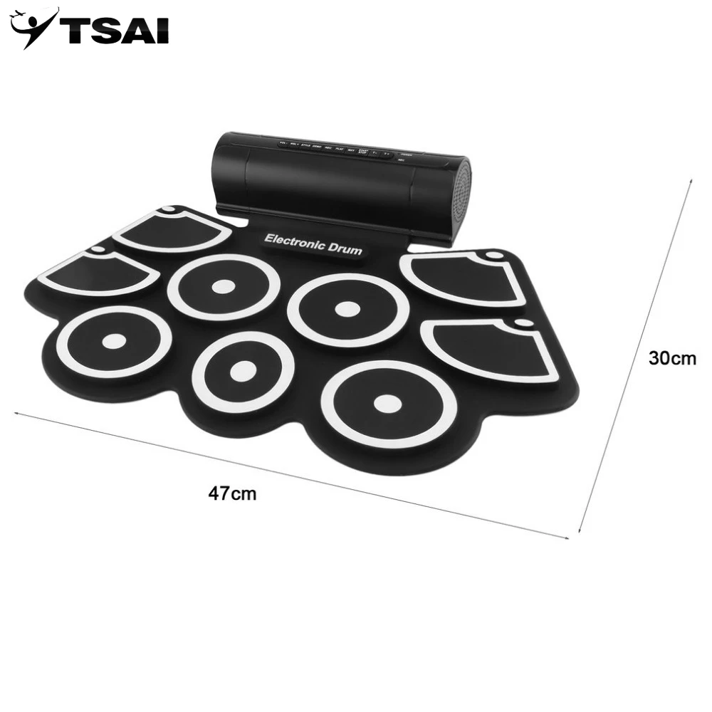 TSAI портативная электроника, набор барабанных колодок 9 силиконовых подушечек, Встроенные динамики с барабанные палочки, ножные педали USB 3,5 мм аудио кабель