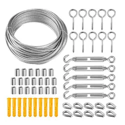 Kit de pendurar cabos com tensor e luzes, para áreas externas, 10 30m, cabo de aço emborrachado, auxiliares para escalada