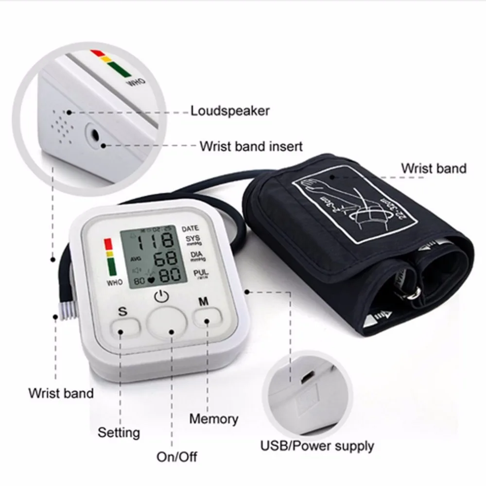 

Arm Type Electric Voice Tonometer Meter Health Care 99 Memory Sets Blood Pulse Pressure Monitor Household Sphygmomanometer New