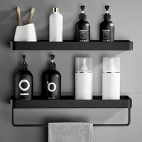 Bathroom Shelf No Drill Organizer Shower Storage Rack Black Corner Shelves Wall Mounted Aluminum Toilet Shampoo Holder 1