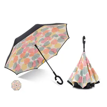 

C Handle Windproof Reverse Folding Umbrella Man Women Sunscreen Rain Umbrella Double Layer Anti UV